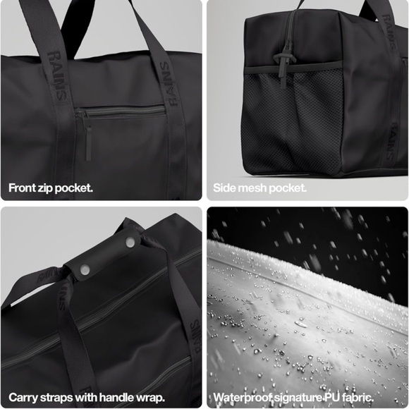 RAINS Trail Gym Bag Black Waterproof Sports Bag 10 X 19.4 - Picture 4 of 8